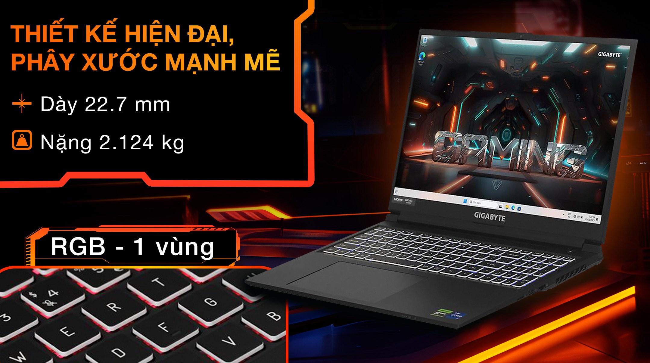 Laptop GIGABYTE Gaming G5 MF5 RC555 - 9RC55MF5FJIINIVN000 (i7 13620H, 16GB, 512GB, RTX 4050 6GB, Full HD 144Hz, Win11)