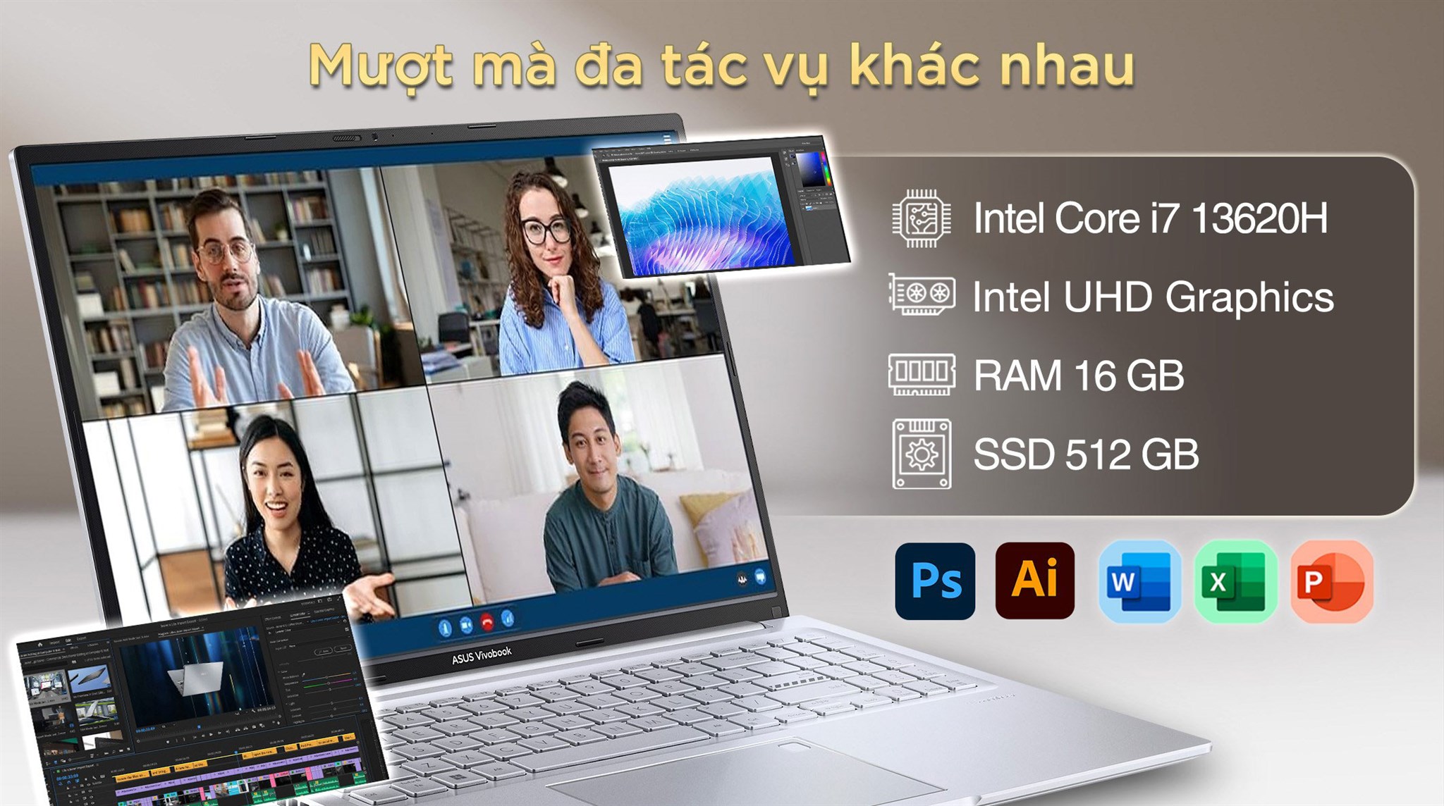 Laptop Asus Vivobook 16 X1605VA - MB1875WS (i7 13620H, 16GB, 512GB, WUXGA, OfficeH24+365, Win11)