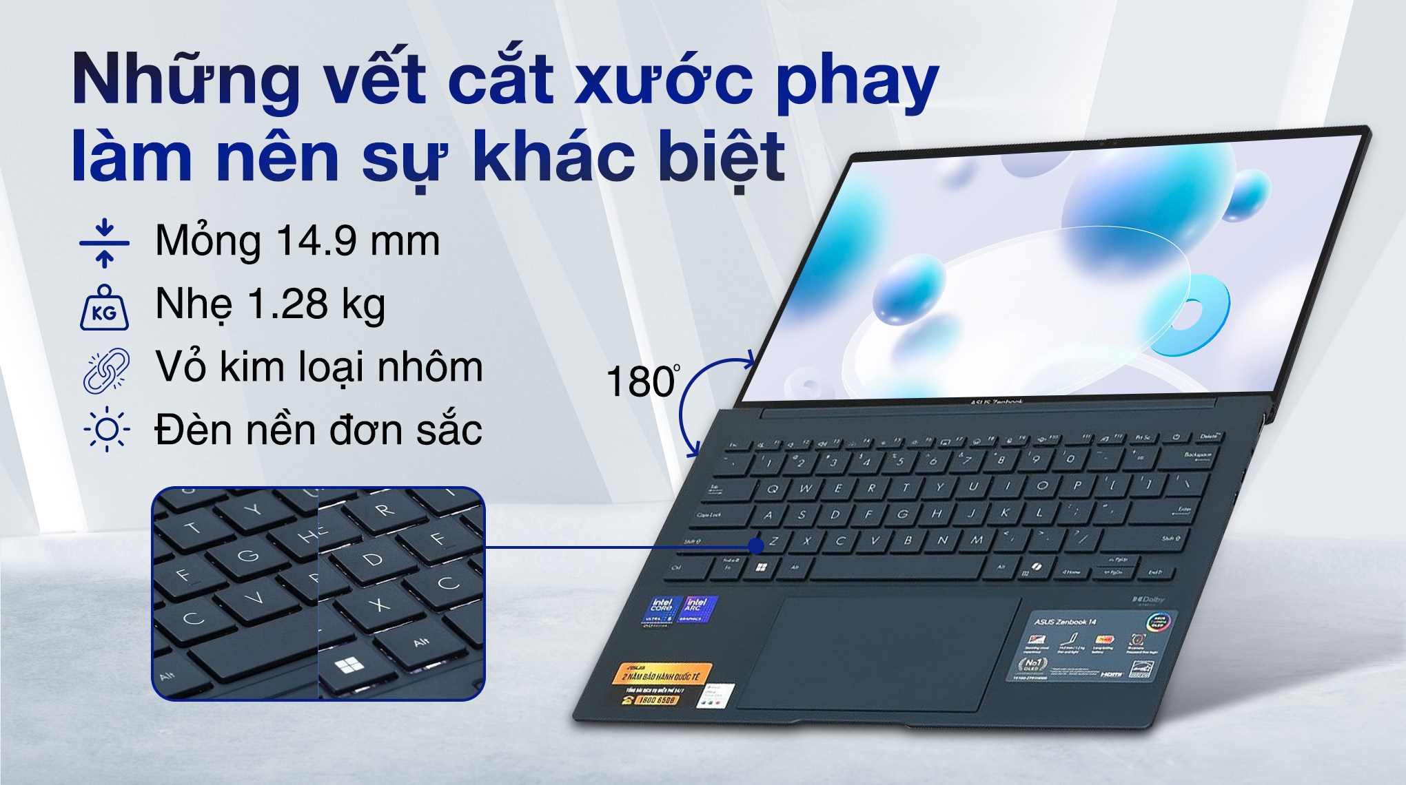 Laptop Asus Zenbook 14 UX3405CA - PZ187WS (Ultra 5 225H, 16GB, 512GB, 2.8K OLED 120Hz, Cảm ứng, OfficeH24+365, Win11)