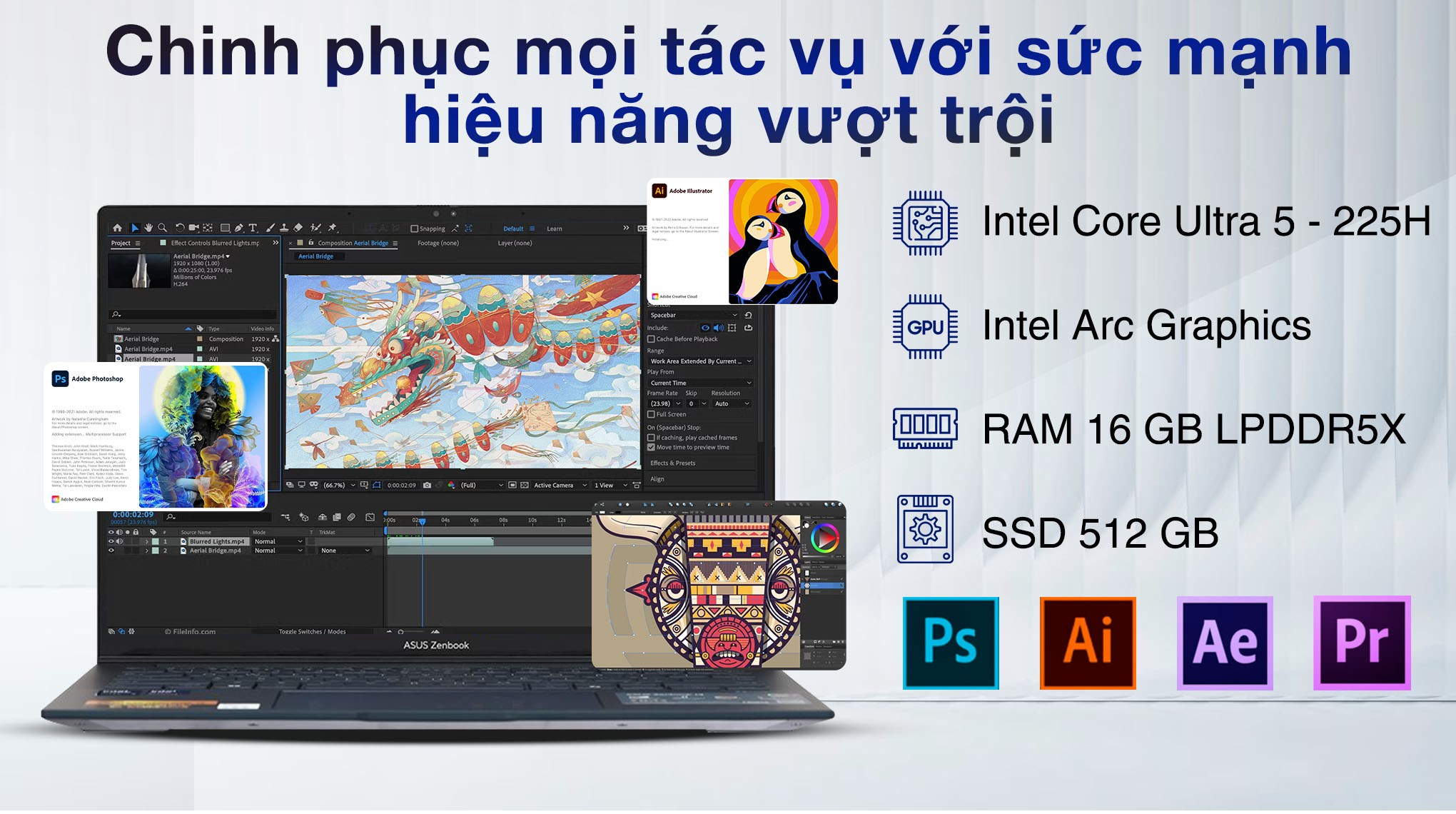 Laptop Asus Zenbook 14 UX3405CA - PZ187WS (Ultra 5 225H, 16GB, 512GB, 2.8K OLED 120Hz, Cảm ứng, OfficeH24+365, Win11)