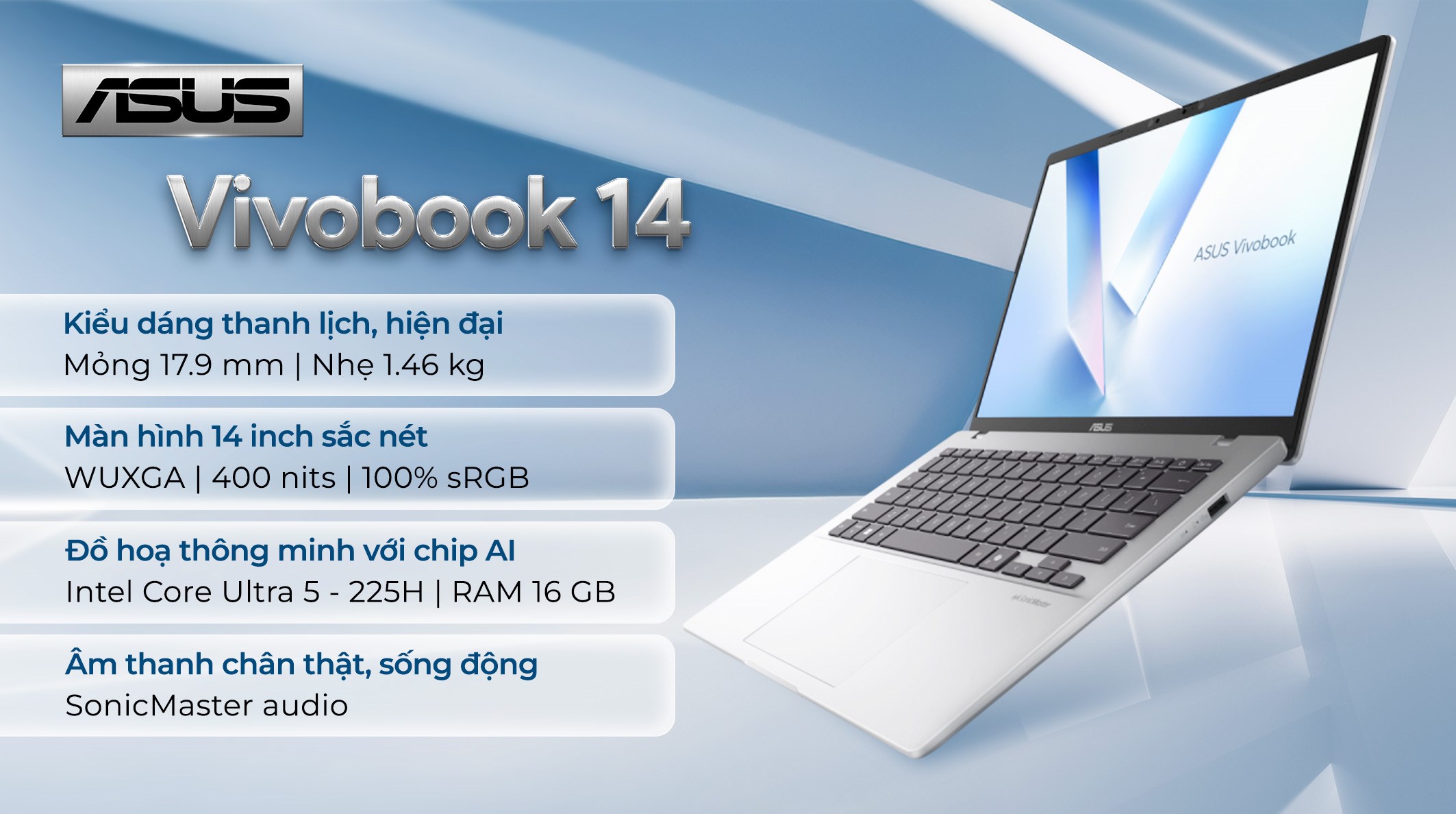 Laptop Asus Vivobook 14 A1407CA - LY008WS (Ultra 5 225H, 16GB, 512GB, WUXGA, OfficeH24+365, Win11)
