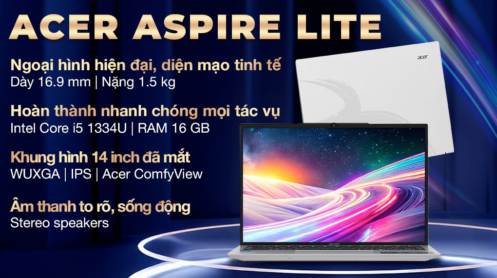 Laptop Acer Aspire Lite AL14 52M 54CJ - NX.J39SV.002 (i5 1334U, 16GB, 512GB, WUXGA, Win11)