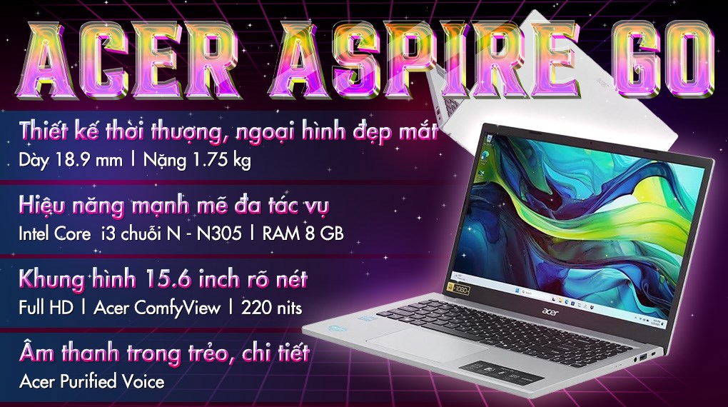 Laptop Acer Aspire Go AG15 31P 30M4 - NX.KRPSV.004 (i3 N305, 8GB, 256GB, Full HD, Win11)