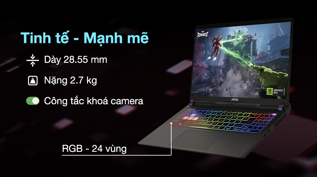 Laptop MSI Gaming Vector 16 HX AI A2XWIG - 062VN (Ultra 9 275HX, 16GB, 1TB, RTX 5080 16GB, QHD+ 240Hz, Win11)