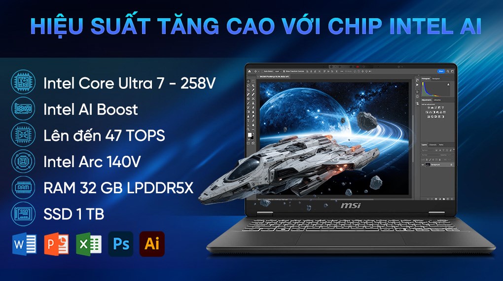 Laptop MSI Prestige 14 AI+ Evo C2VMG - 020VN (Ultra 7 258V, 32GB, 1TB, 2.8K OLED 120Hz, Win11)