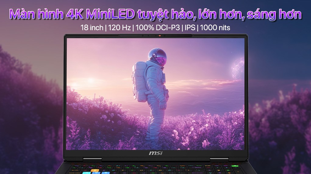 Laptop MSI Raider 18 HX AI A2XWIG - 033VN (Ultra 9 285HX, 64GB, 4TB, RTX 5080 16GB, 4K 120Hz, Win11)