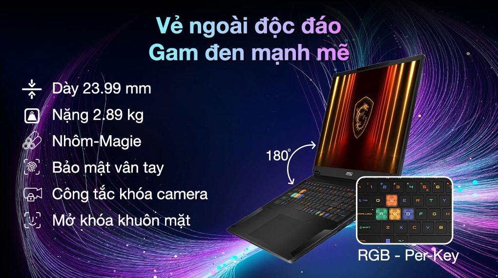 Laptop MSI Gaming Stealth 18 HX AI A2XWIG - 017VN (Ultra 9 275HX, 32GB, 2TB, RTX 5080 16GB, 4K 120Hz, Win11)