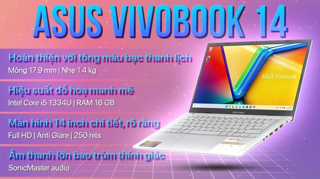 Laptop Asus Vivobook 14 X1404VA - NK771WS (i5 1334U, 16GB, 512GB, Full HD, OfficeH24+365, Win11)