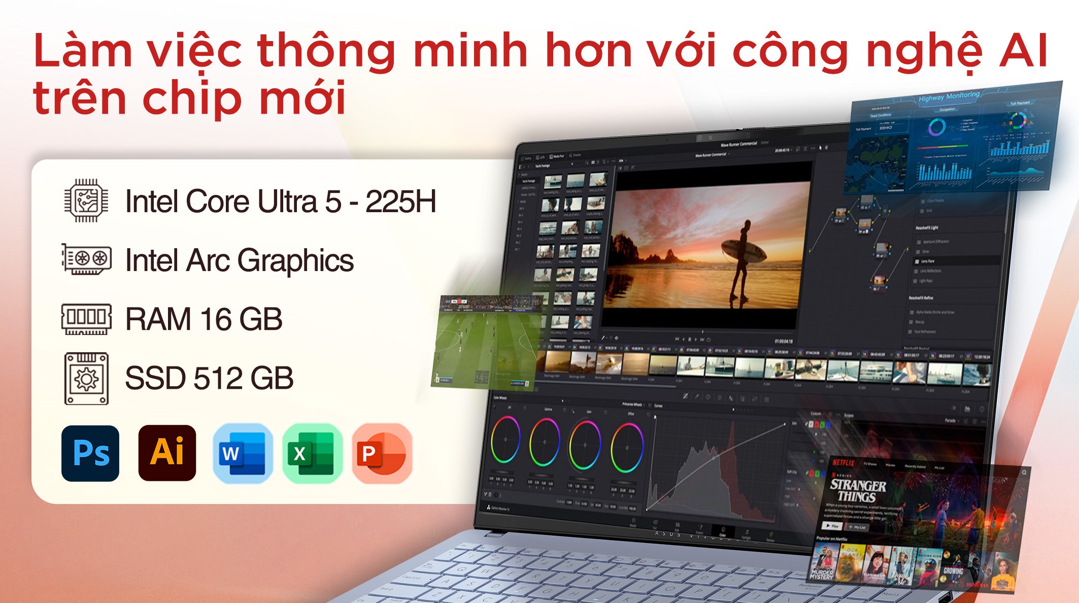 Laptop Asus Vivobook S16 S5606CA - RI114WS (Ultra 5 225H, 16GB, 512GB, 2.8K 120Hz, OfficeH24+365, Win11)