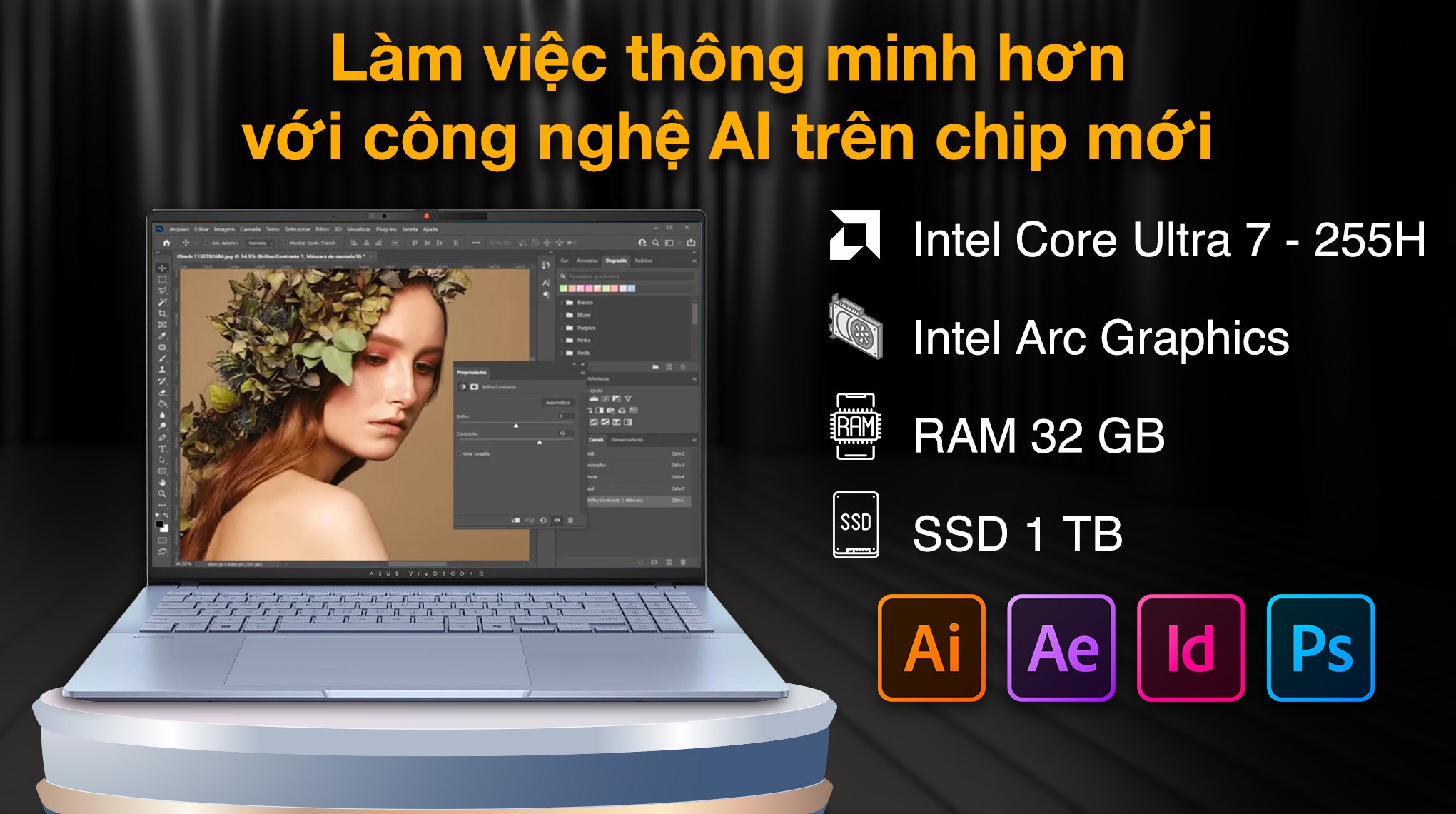 Laptop Asus Vivobook S16 S5606CA - RI115WS (Ultra 7 255H, 32GB, 1TB, 2.8K 120Hz, OfficeH24+365, Win11)