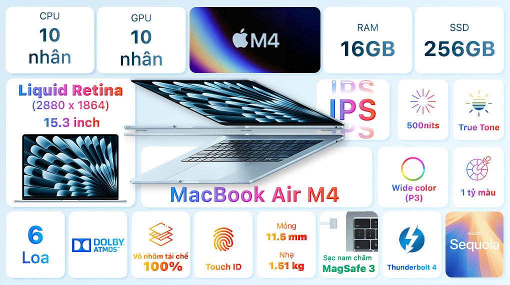 Laptop MacBook Air 15 inch M4 16GB/256GB
