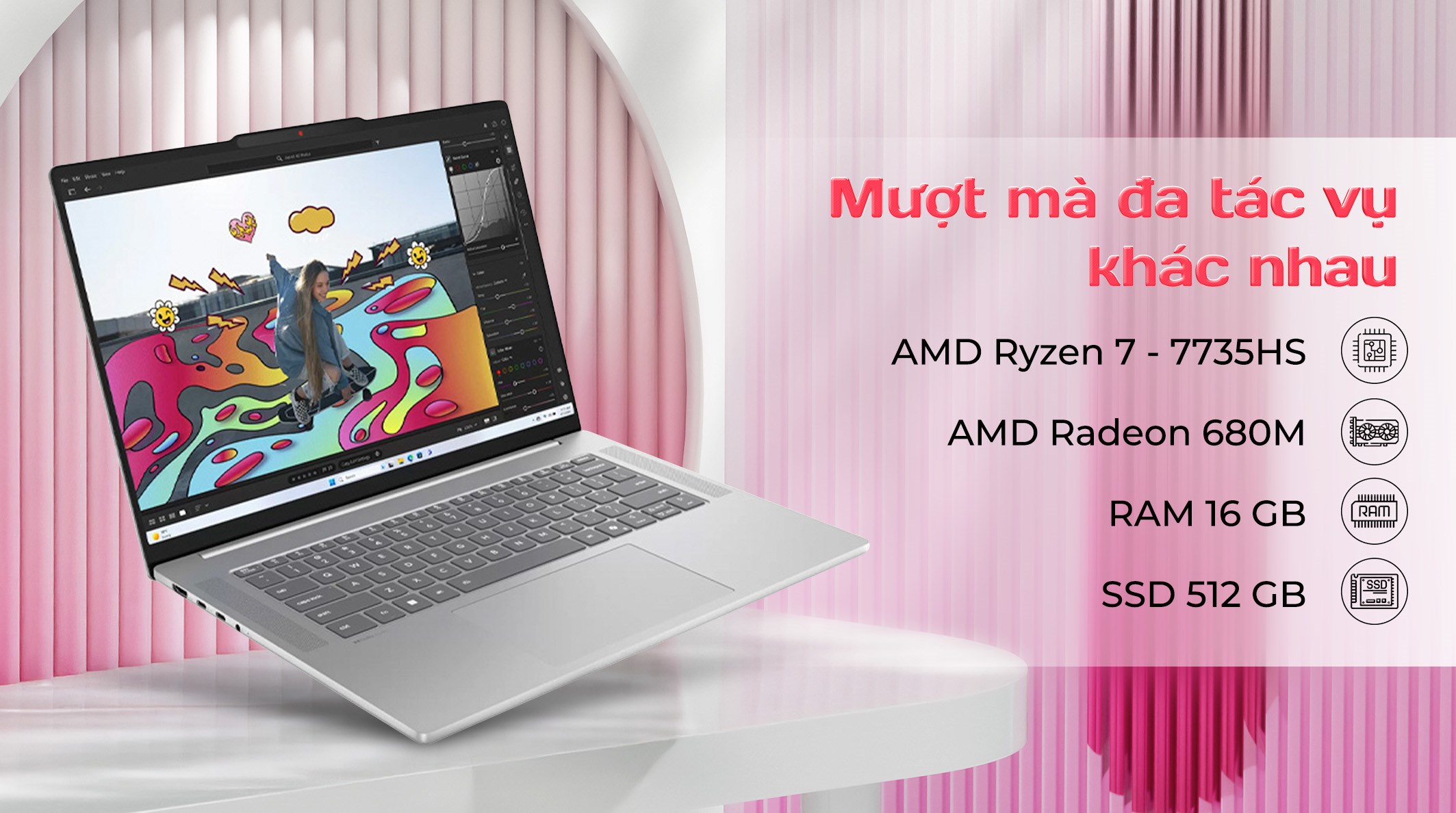 Laptop Lenovo IdeaPad Slim 5 OLED 15ARP10 - 83J3001DVN (R7 7735HS, 16GB, 512GB, WQXGA OLED 165Hz, Win11)