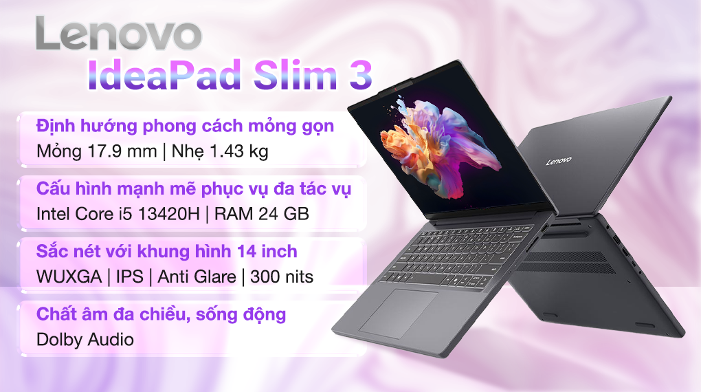 Laptop Lenovo IdeaPad Slim 3 14IRH10 - 83K0000AVN (i5 13420H, 24GB, 512GB, WUXGA, Win11)
