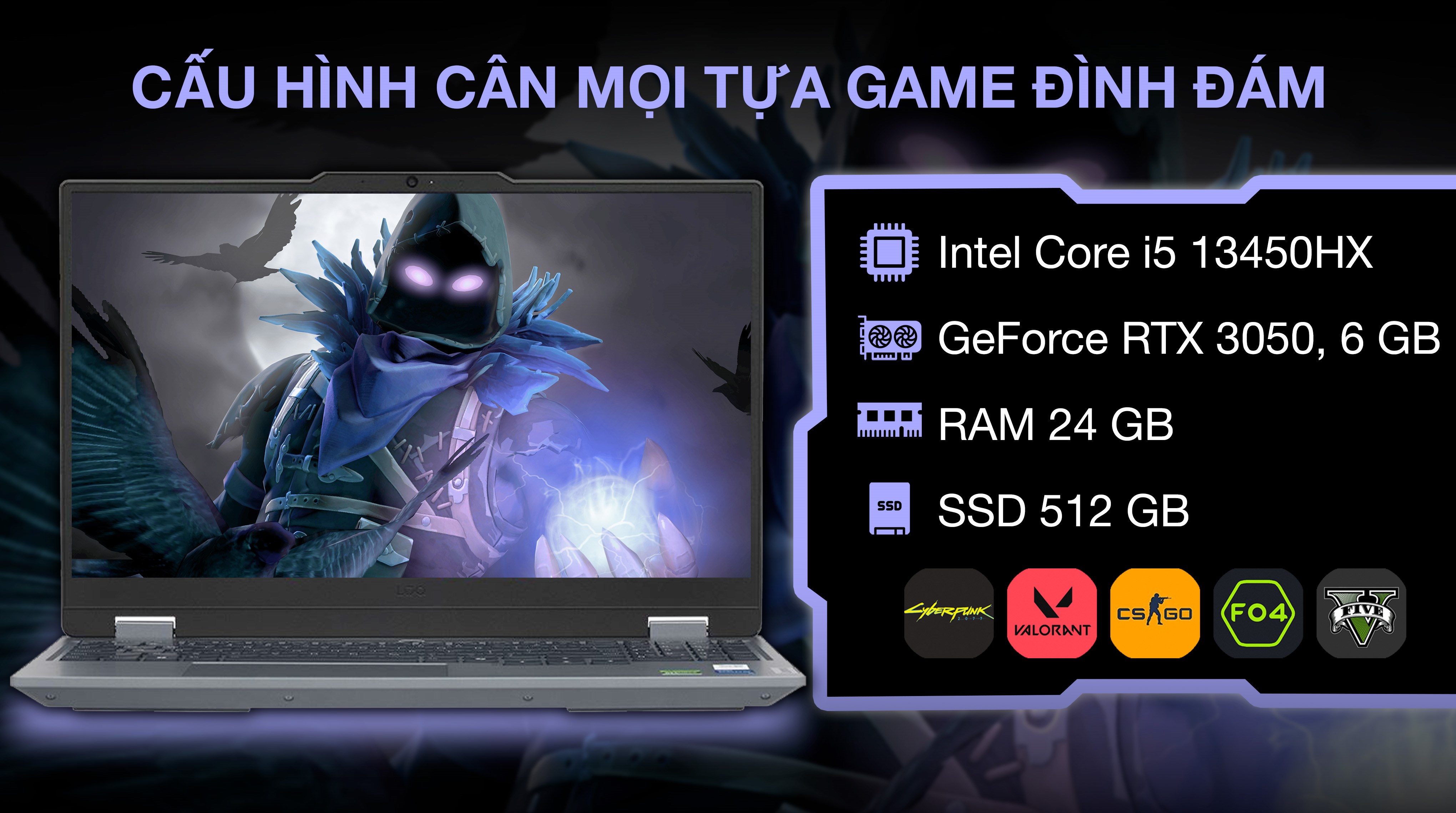 Laptop Lenovo Gaming LOQ 15IRX9 - 83DV00PSVN (i5 13450HX, 24GB, 512GB, RTX 3050 6GB, Full HD 144Hz, Win11)