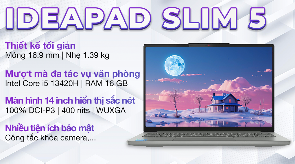 Laptop Lenovo IdeaPad Slim 5 14IRH10 - 83HR005YVN (i5 13420H, 16GB, 1TB, WUXGA OLED, OfficeH24+365, Win11)