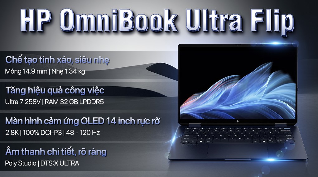 Laptop HP OmniBook UF 14 fh0040TU - B13VHPA (Ultra 7 258V, 32GB, 1TB, 2.8K OLED 120Hz, Cảm ứng, OfficeHS+365, Win11)