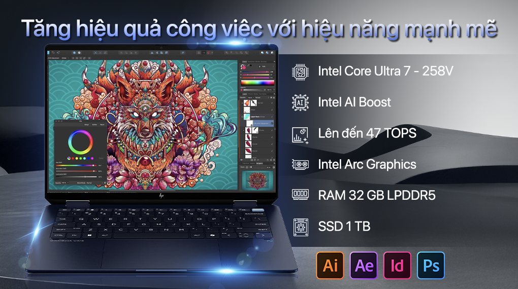 Laptop HP OmniBook UF 14 fh0040TU - B13VHPA (Ultra 7 258V, 32GB, 1TB, 2.8K OLED 120Hz, Cảm ứng, OfficeHS+365, Win11)