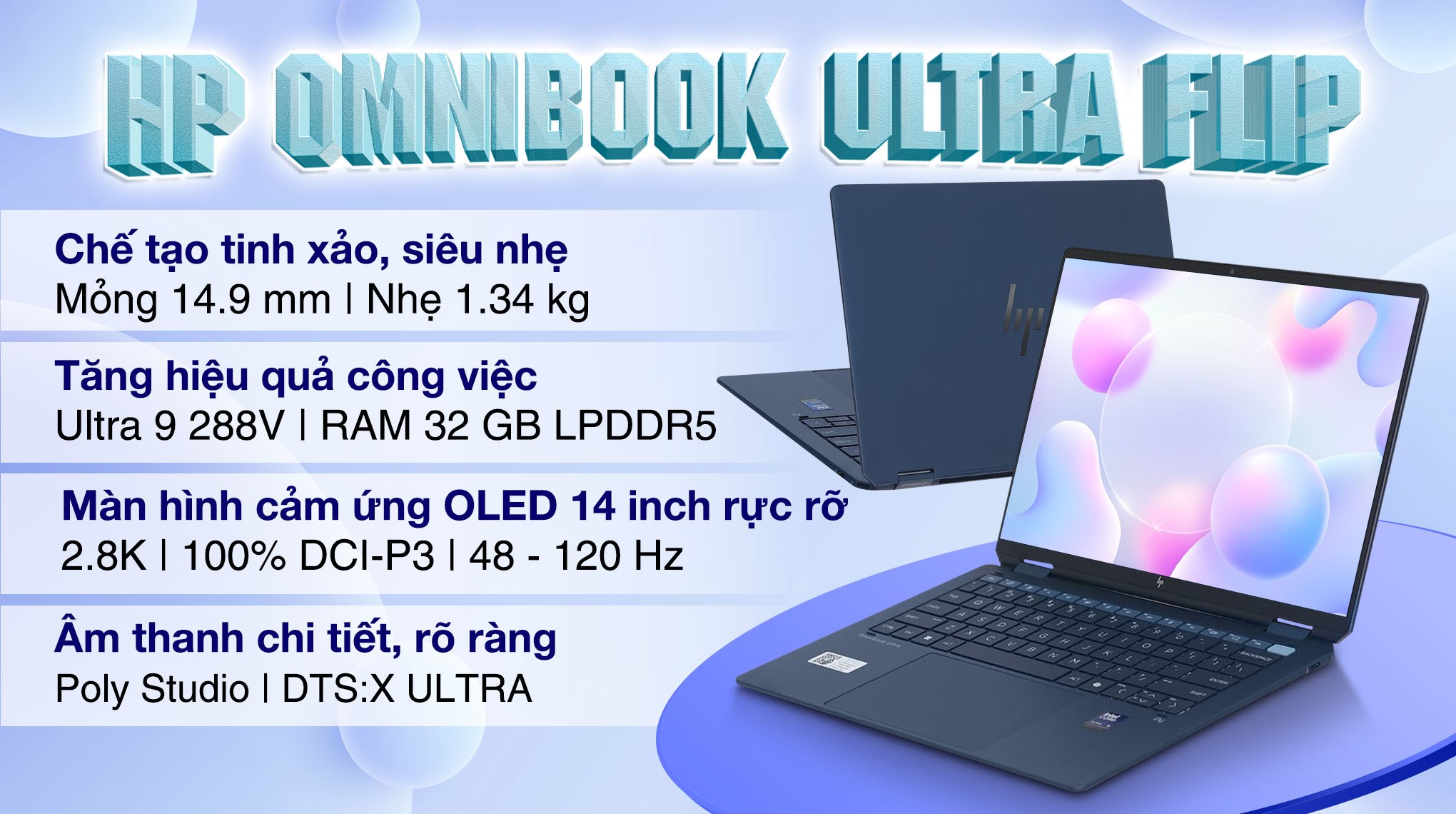 Laptop HP OmniBook UF 14 fh0038TU - B2CP4PA (Ultra 9 288V, 32GB, 1TB, 2.8K OLED 120Hz, Cảm ứng, OfficeHS+365, Win11)