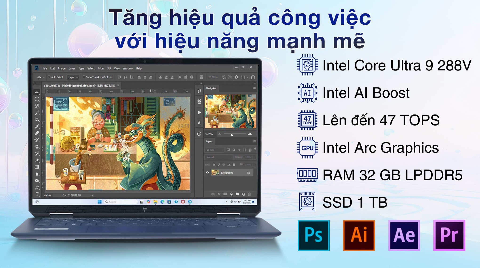 Laptop HP OmniBook UF 14 fh0038TU - B2CP4PA (Ultra 9 288V, 32GB, 1TB, 2.8K OLED 120Hz, Cảm ứng, OfficeHS+365, Win11)