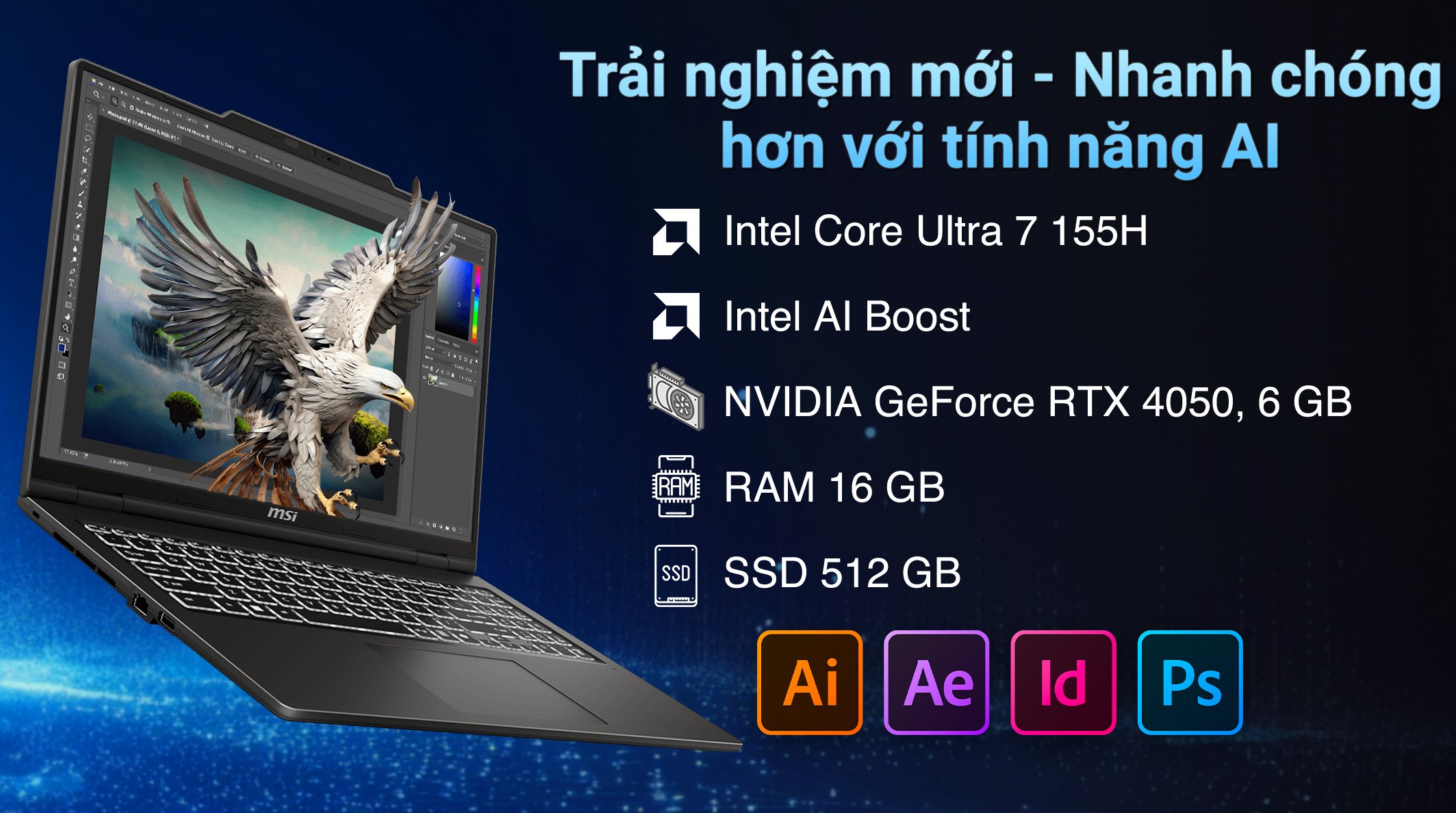 Laptop MSI VenturePro 16 AI A1VEG - 003VN (Ultra 7 155H, 16GB, 512GB, RTX 4050 6GB, 2K OLED 120Hz, Win11)