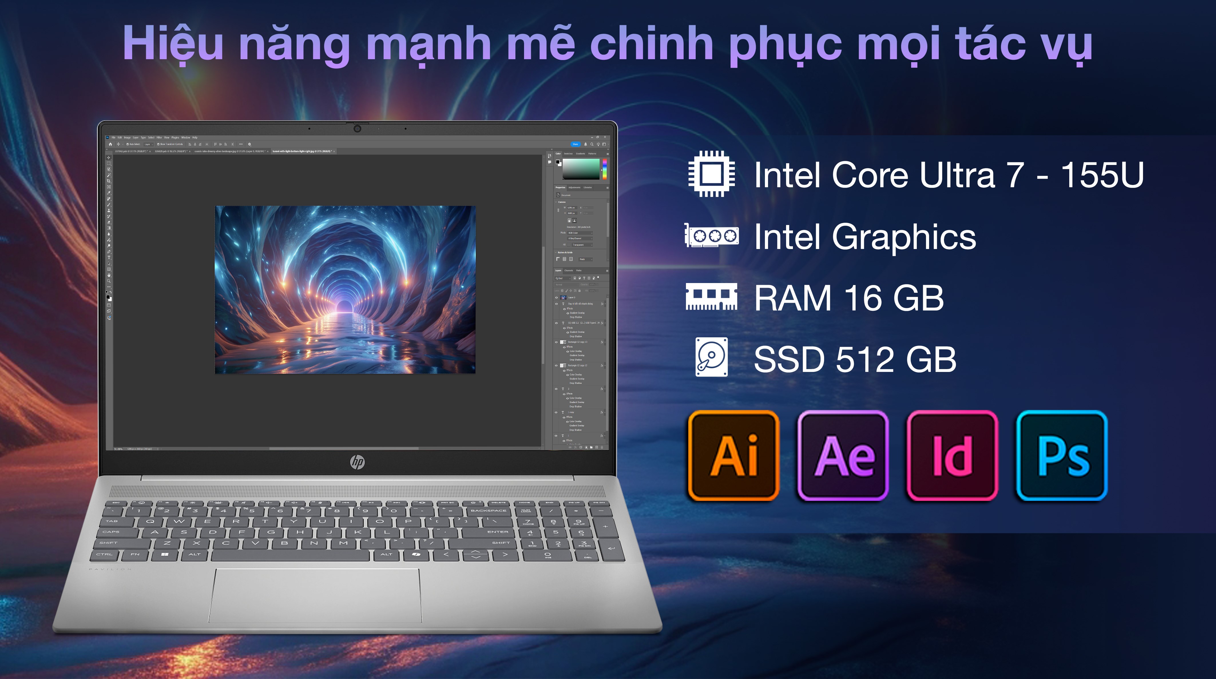 Laptop HP Pavilion 16 af0053TU - AY8C2PA (Ultra 7 155U, 16GB, 512GB, WUXGA, OfficeHS+365, Win11)