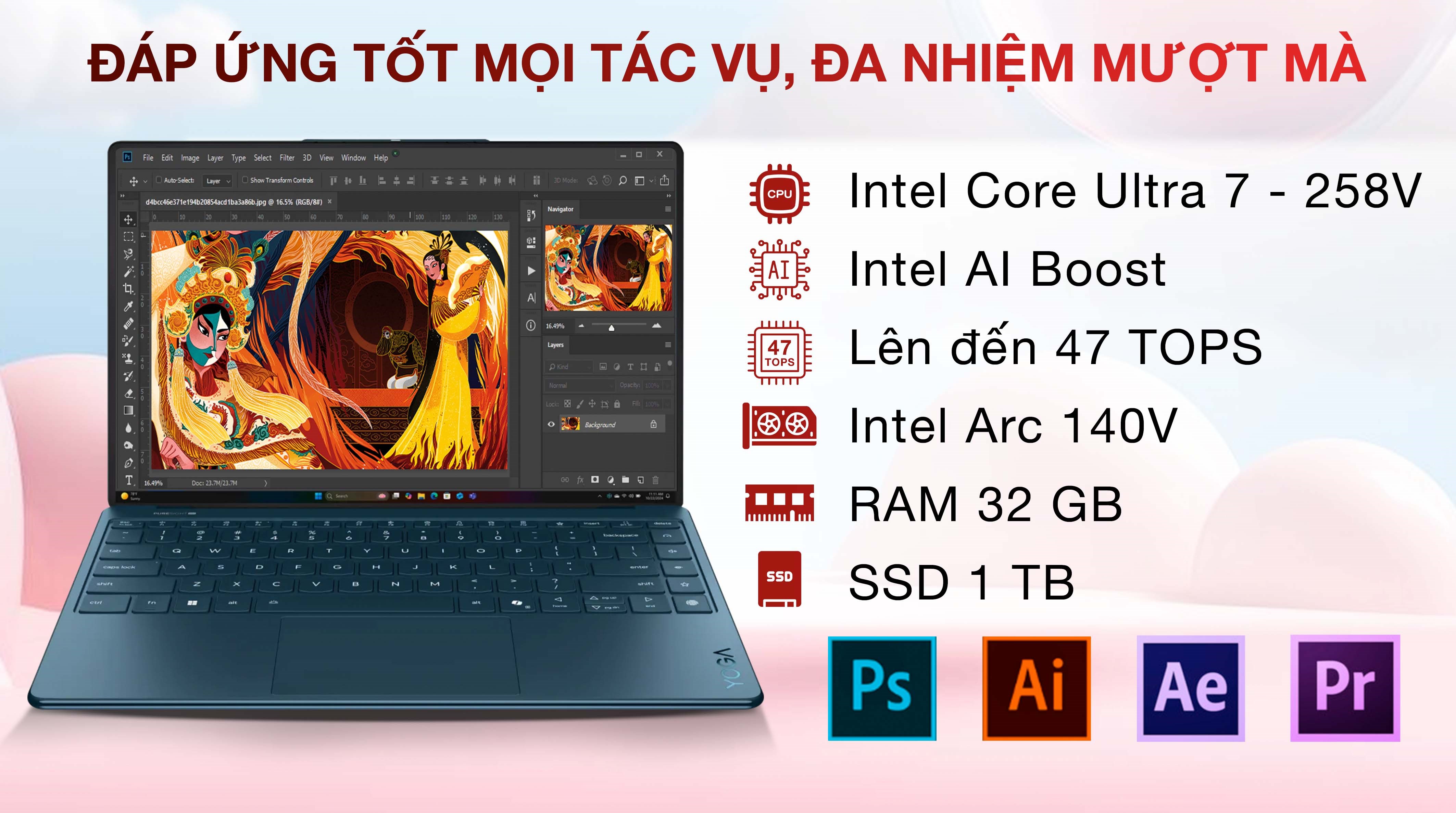 Laptop Lenovo Yoga Slim 9 OLED 14ILL10 - 83CX001AVN (Ultra 7 258V, 32GB, 1TB, 4K OLED 120Hz, Cảm ứng, OfficeH24+365, Win11)