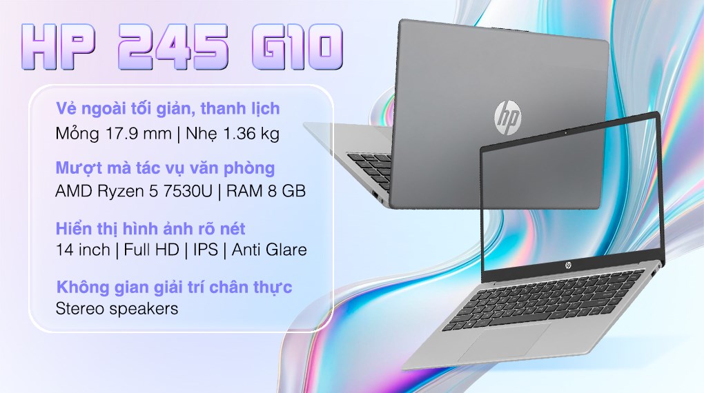 Laptop HP 245 G10 - B8PF9AT (R5 7530U, 8GB, 512GB, Full HD, Win11)