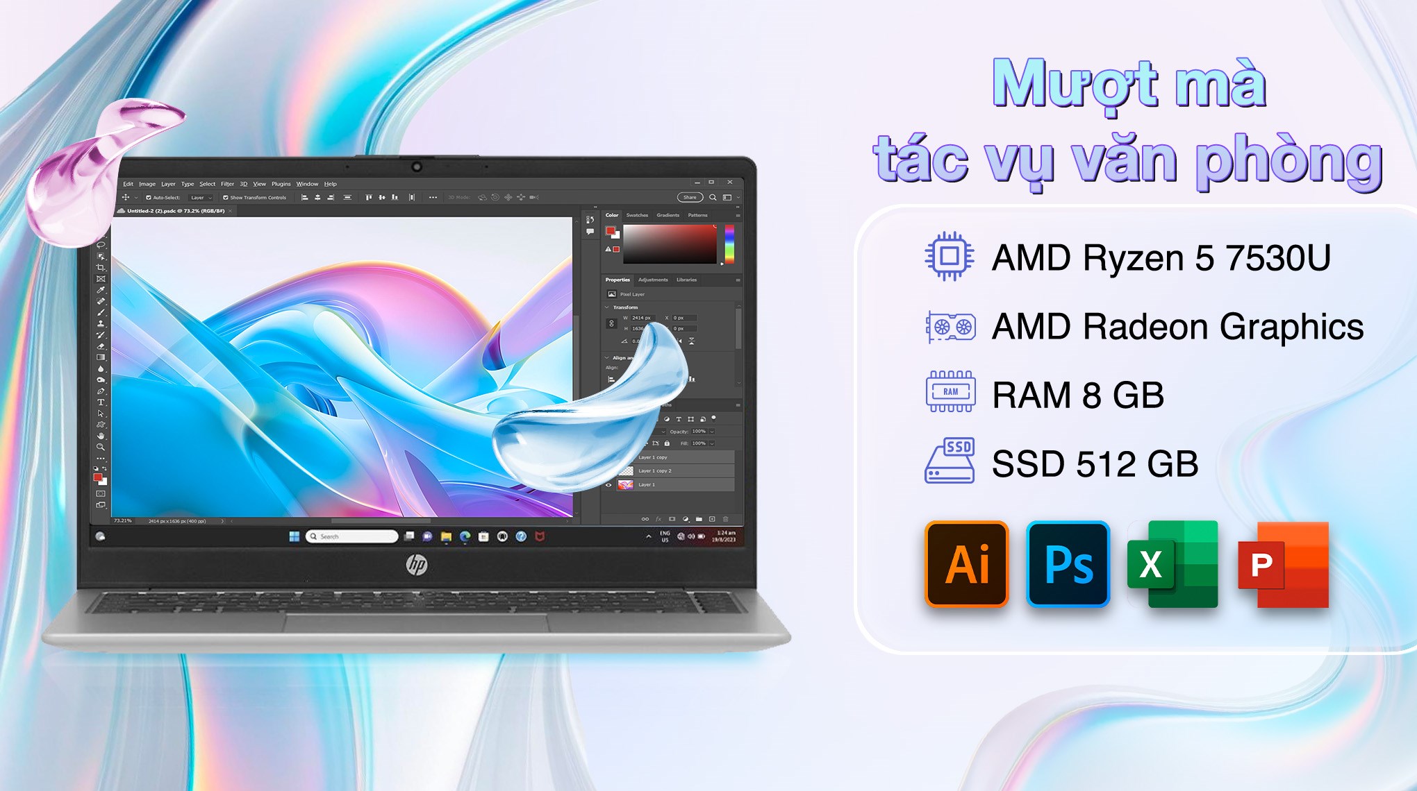 Laptop HP 245 G10 - B8PF9AT (R5 7530U, 8GB, 512GB, Full HD, Win11)