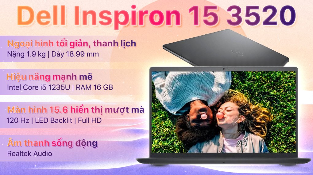 Laptop Dell Inspiron 15 3520 - 71054775 (i5 1235U, 16GB, 512GB, Full HD 120Hz, OfficeH24+365, KYHD, Win11)