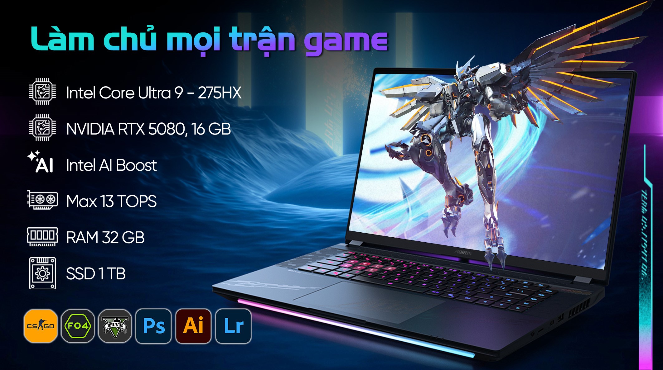 Laptop GIGABYTE Gaming AORUS MASTER 16 - AORUS-MASTER-16-BYHC5VNE64SH (Ultra 9 275HX, 32GB, 1TB, RTX 5080 16GB, WQXGA OLED 240Hz, Win11)