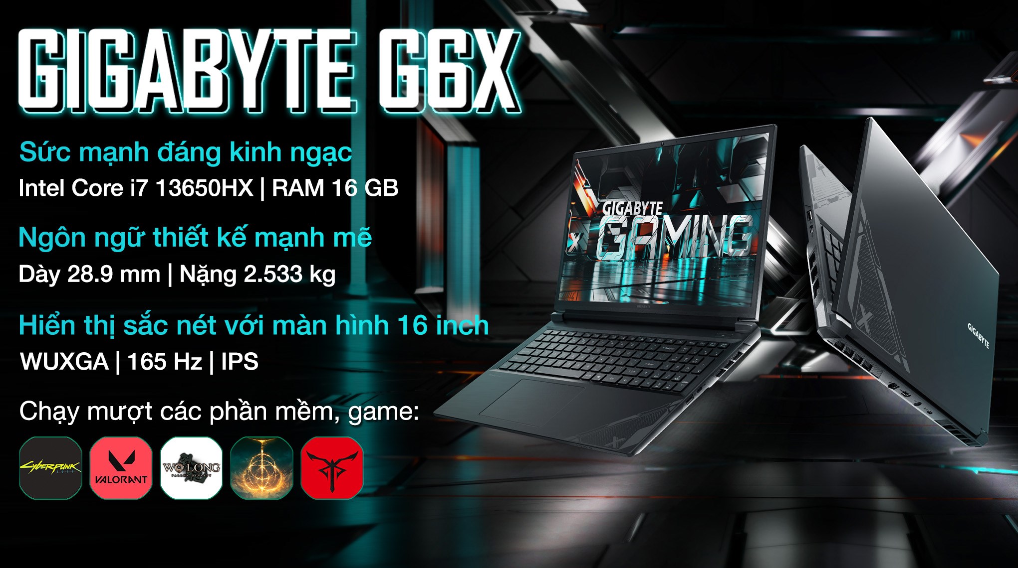 Laptop GIGABYTE Gaming G6X 9KG C6LG - 9RC6L9KGHSJIX1VN000 (i7 13650HX, 16GB, 1TB, RTX 4060 8GB, WUXGA 165Hz, Win11)
