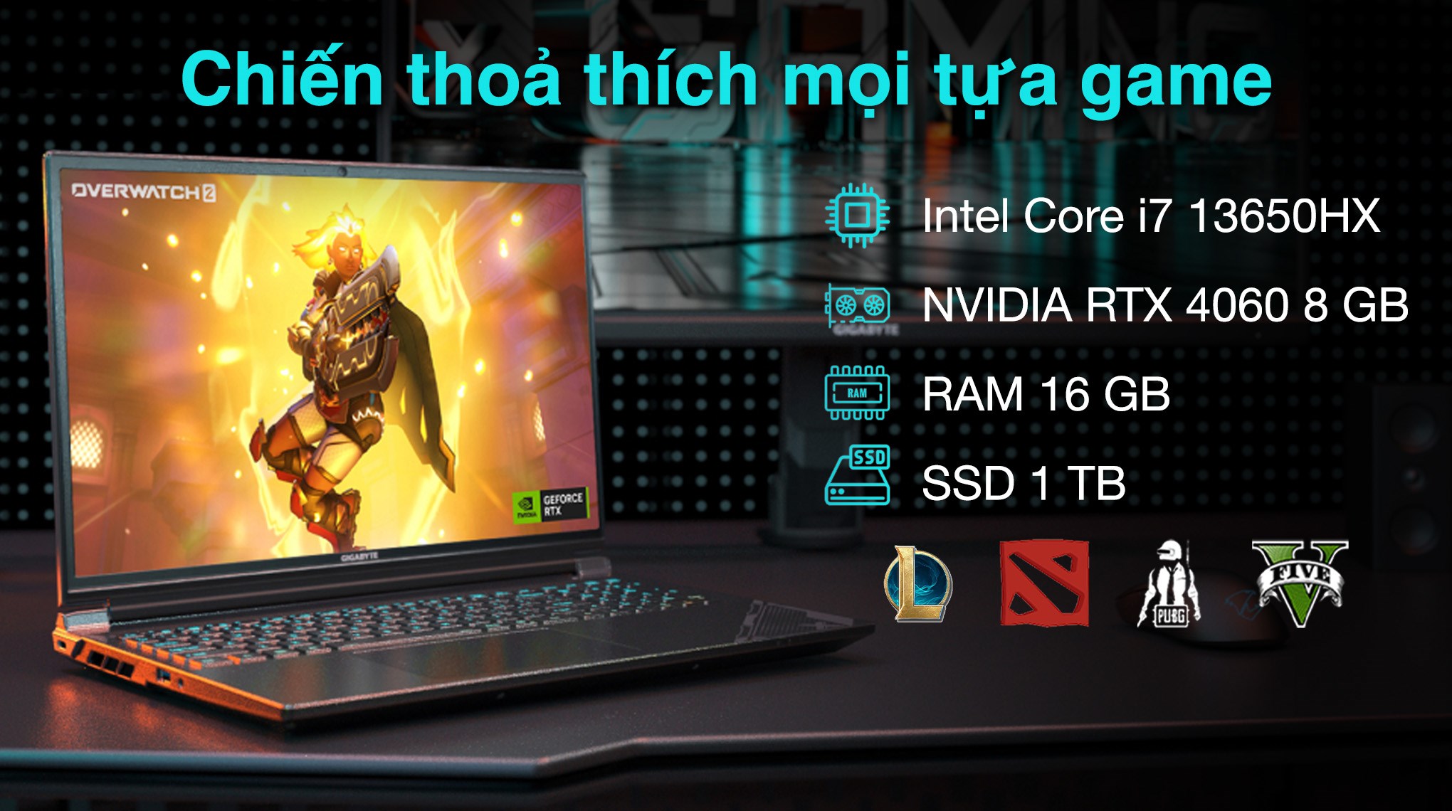 Laptop GIGABYTE Gaming G6X 9KG C6LG - 9RC6L9KGHSJIX1VN000 (i7 13650HX, 16GB, 1TB, RTX 4060 8GB, WUXGA 165Hz, Win11)