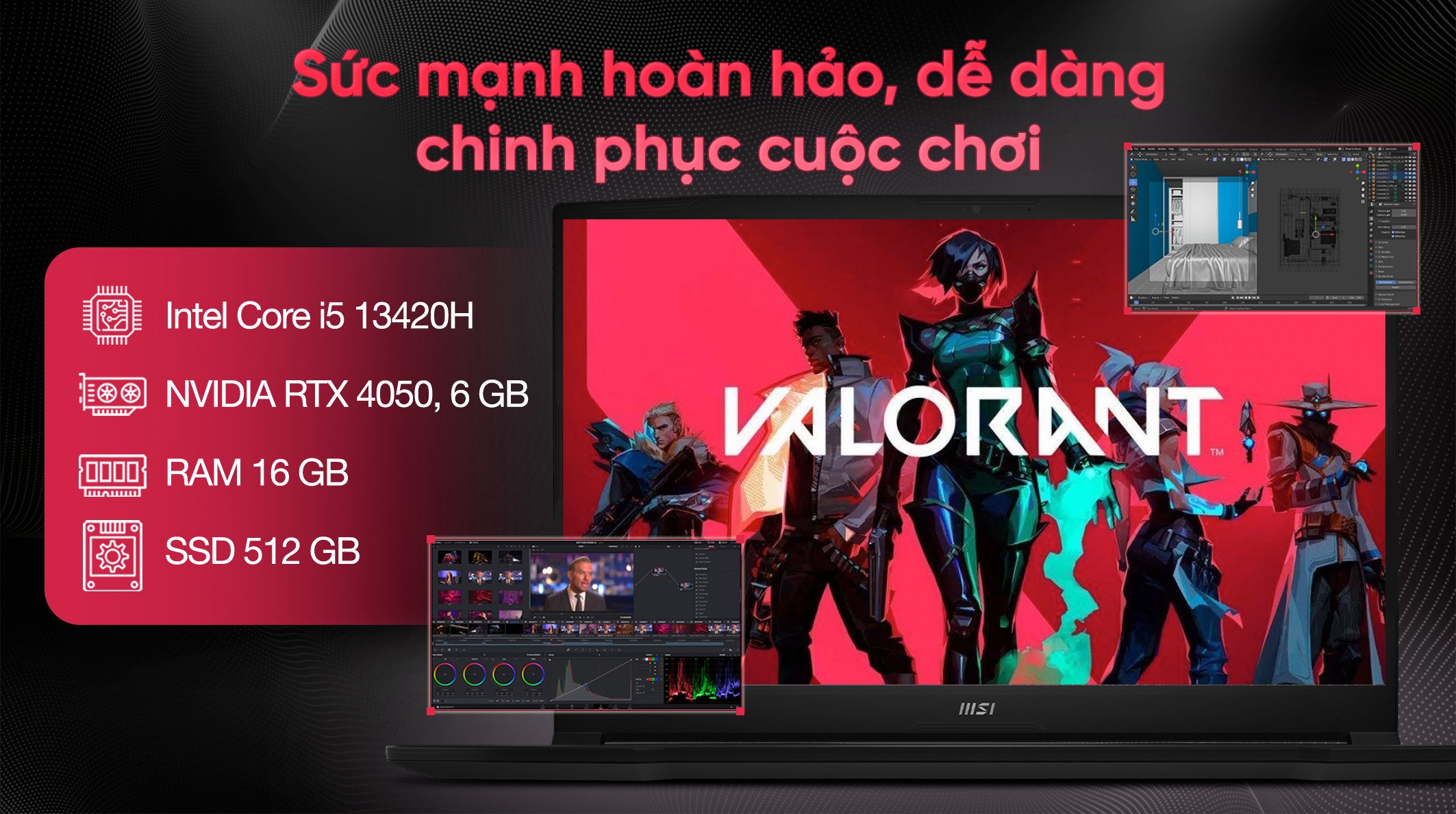 Laptop MSI Gaming Katana 15 B13VEK - 2416VN (i5 13420H, 16GB, 512GB, RTX 4050 6GB, Full HD 144Hz, Win11)