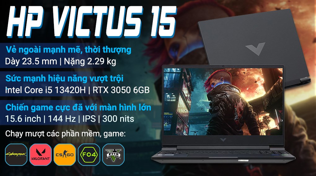 Laptop HP Gaming VICTUS 15 fa2731TX - B85LNPA (i5 13420H, 16GB, 512GB, RTX 3050 6GB, Full HD 144Hz, Win11)