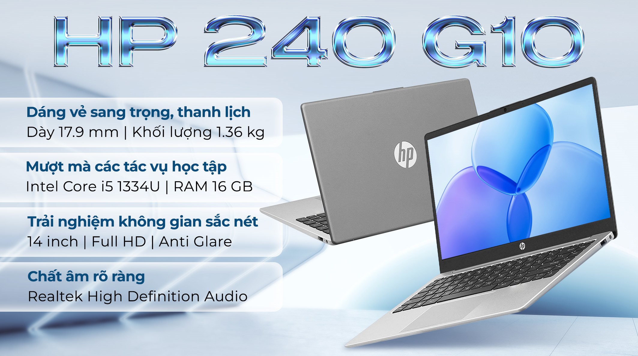 Laptop HP 240 G10 - B93GZAT (i5 1334U, 16GB, 512GB, Full HD, Win11)