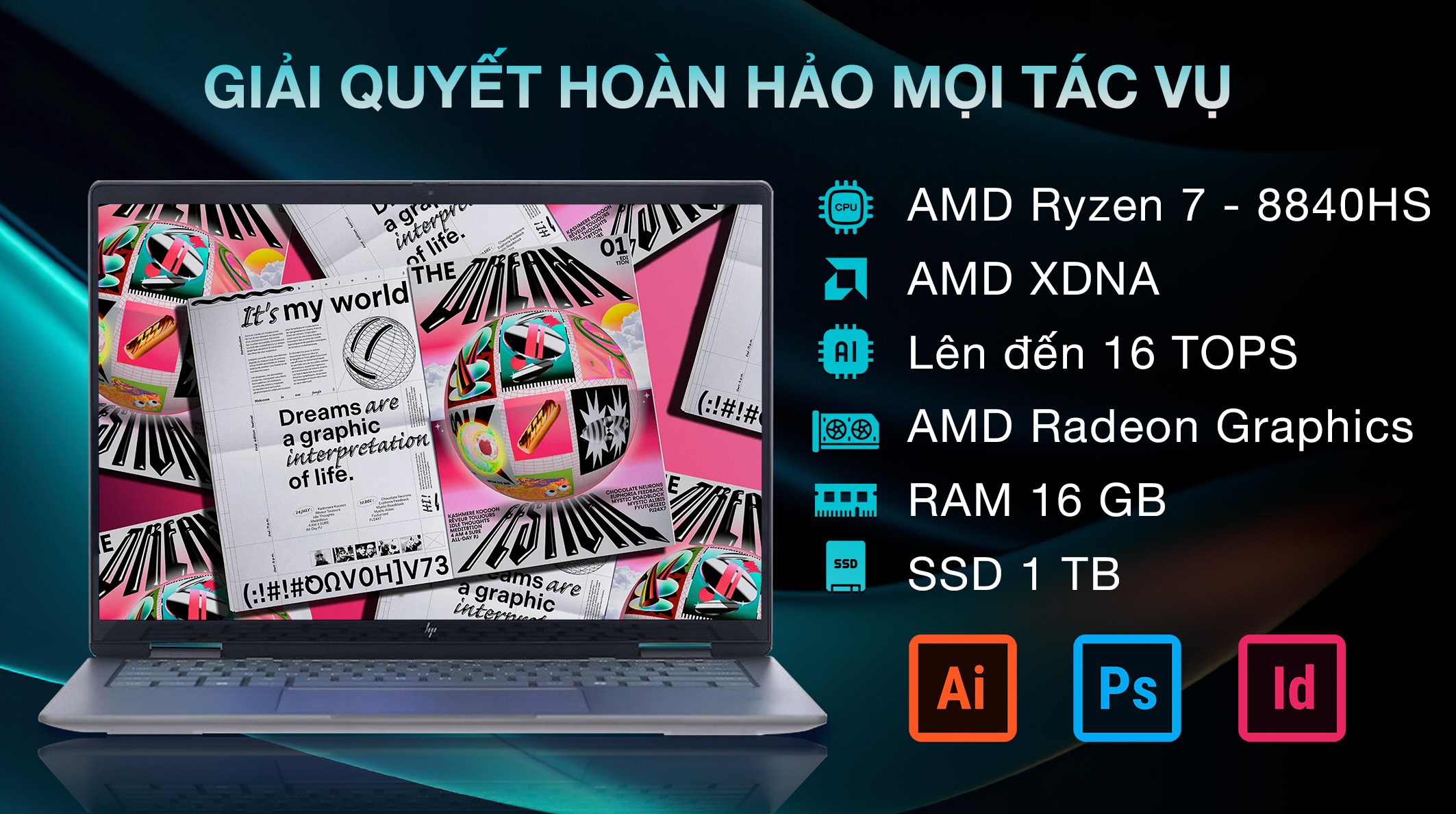 Laptop HP Envy X360 14 fa0047AU - A19BPPA (R7 8840HS, 16GB, 1TB, 2.8K OLED, Cảm ứng, Win11)