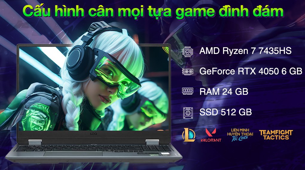 Laptop Lenovo Gaming LOQ 15ARP9 - 83JC00J0VN (R7 7435HS, 24GB, 512GB, RTX 4050 6GB, Full HD 144Hz, Win11)