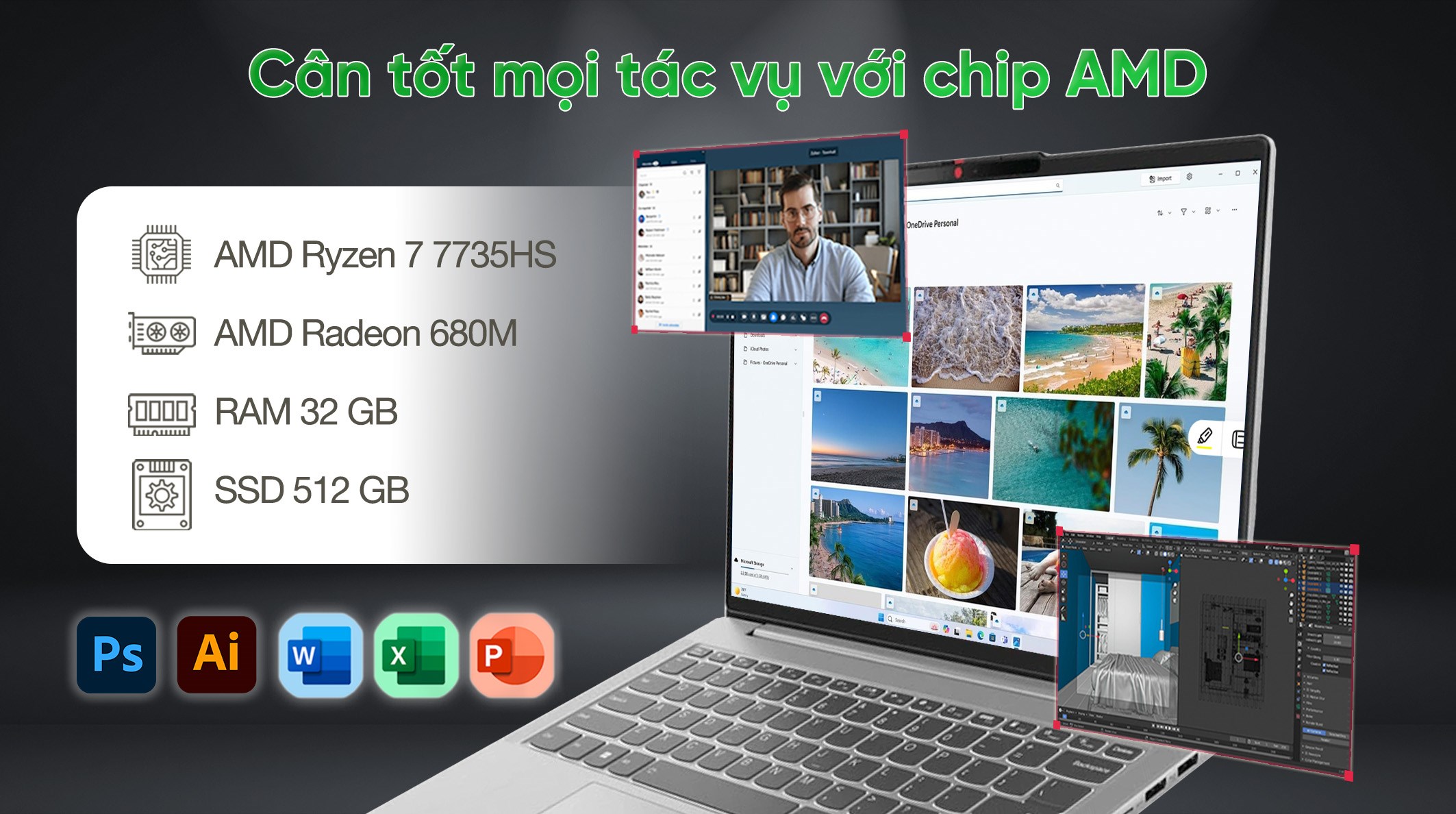 Laptop Lenovo IdeaPad Slim 5 OLED 15ARP10 - 83J3002SVN (R7 7735HS, 32GB, 512GB, WQXGA OLED 165Hz, Win11)