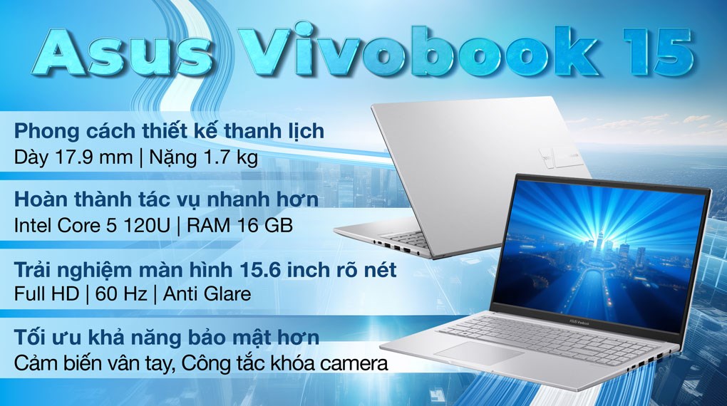 Laptop Asus Vivobook 15 X1504VA - BQ185WS (Core 5 120U, 16GB, 512GB, Full HD, OfficeH24+365, Win11)