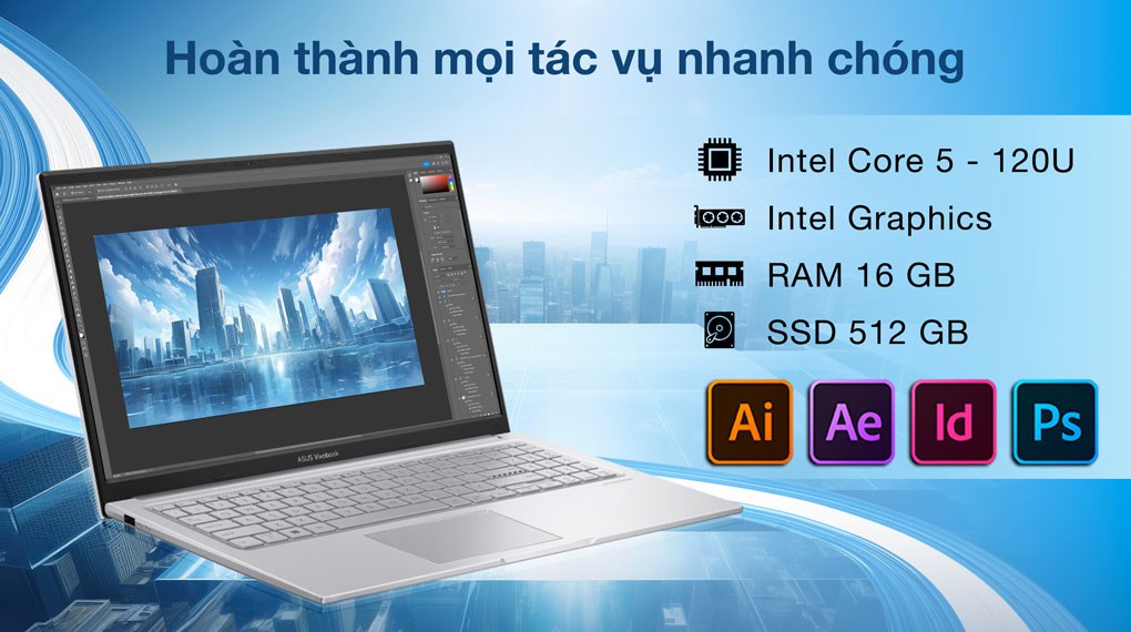 Laptop Asus Vivobook 15 X1504VA - BQ185WS (Core 5 120U, 16GB, 512GB, Full HD, OfficeH24+365, Win11)