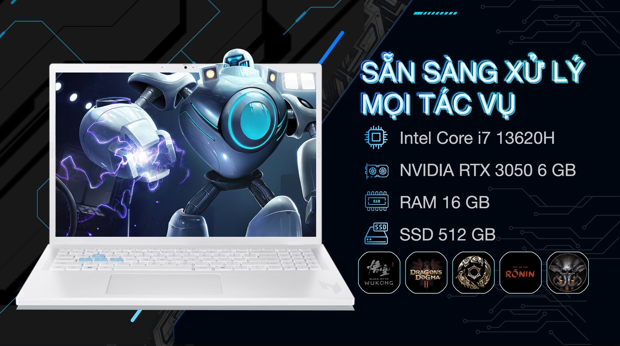 Laptop Acer Gaming Nitro Lite 16 NL16 71G 71UJ - NH.D59SV.002 (i7 13620H, 16GB, 512GB, RTX 3050 6GB, Full HD+ 165Hz, Win11)