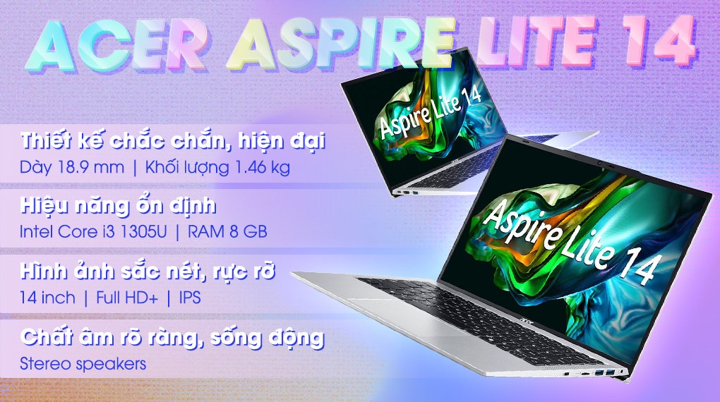 Laptop Acer Aspire Lite 14 AL14 51P 35QD - NX.J84SV.001 (i3 1305U, 8GB, 512GB, Full HD+, Win11)