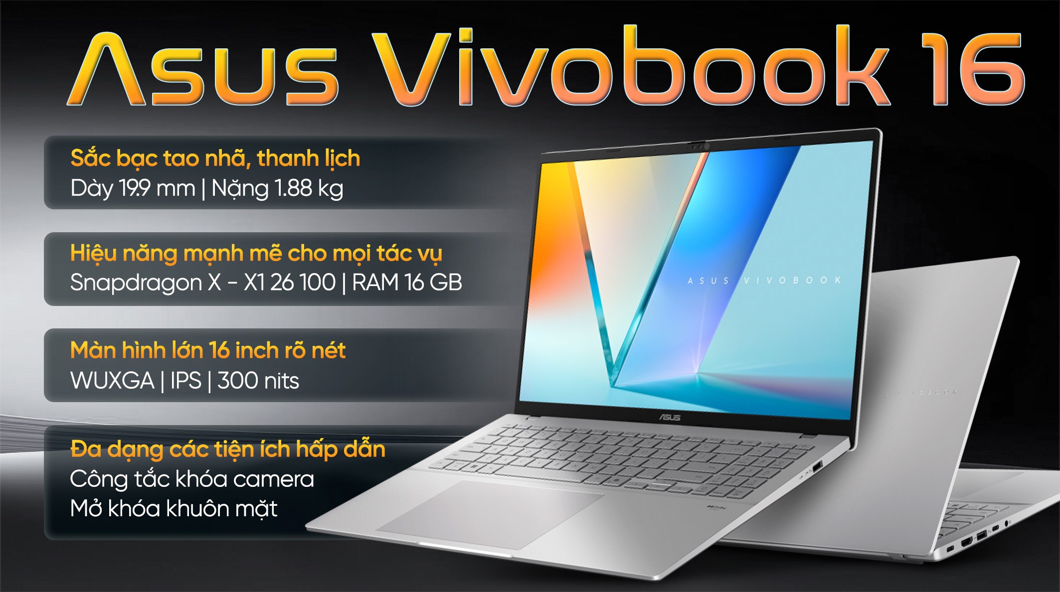 Laptop Asus Vivobook 16 A1607QA - MB067WS (X1 26 100, 16GB, 512GB, WUXGA, OfficeH24+365, Win11)