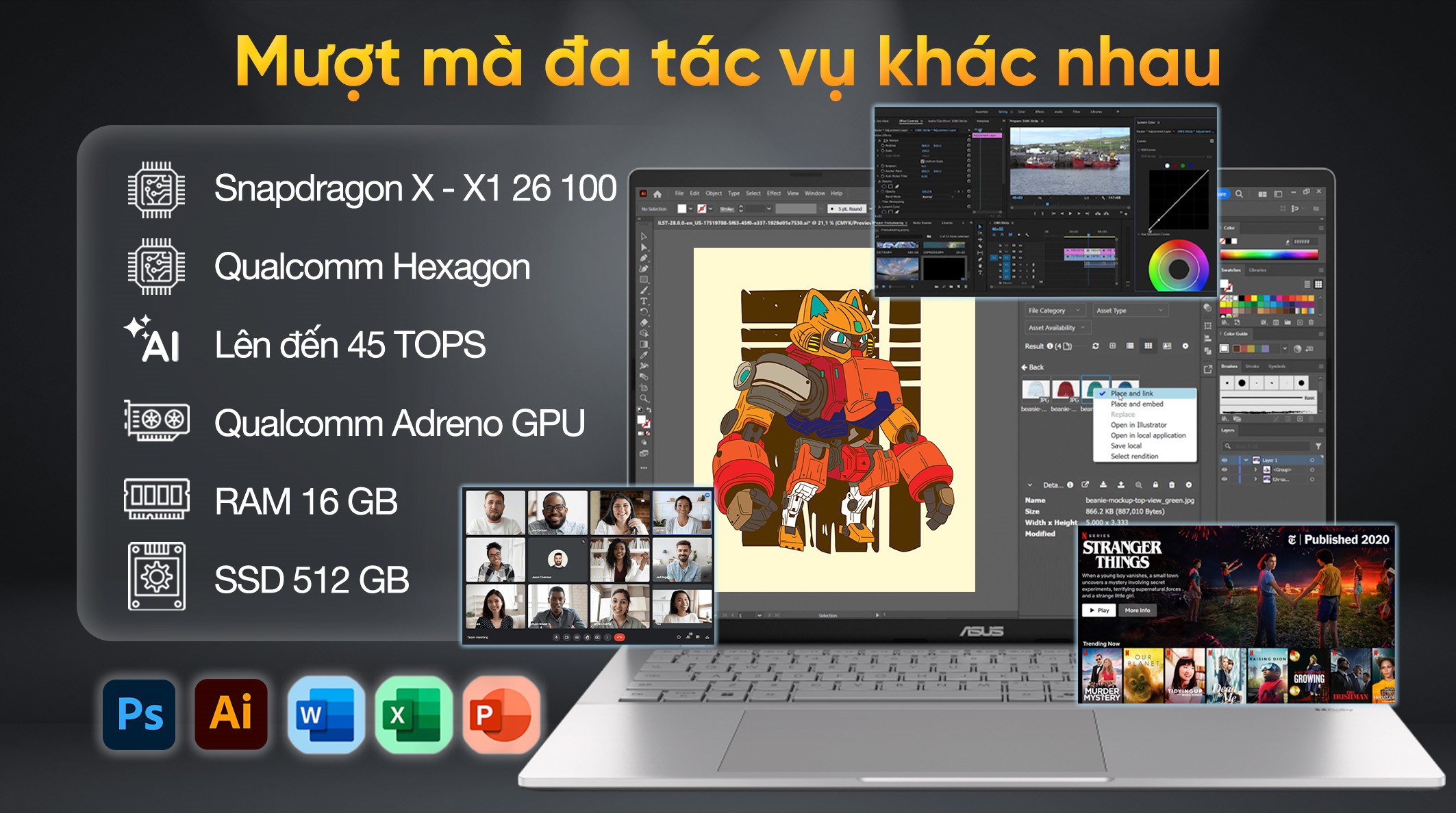 Laptop Asus Vivobook 16 A1607QA - MB067WS (X1 26 100, 16GB, 512GB, WUXGA, OfficeH24+365, Win11)