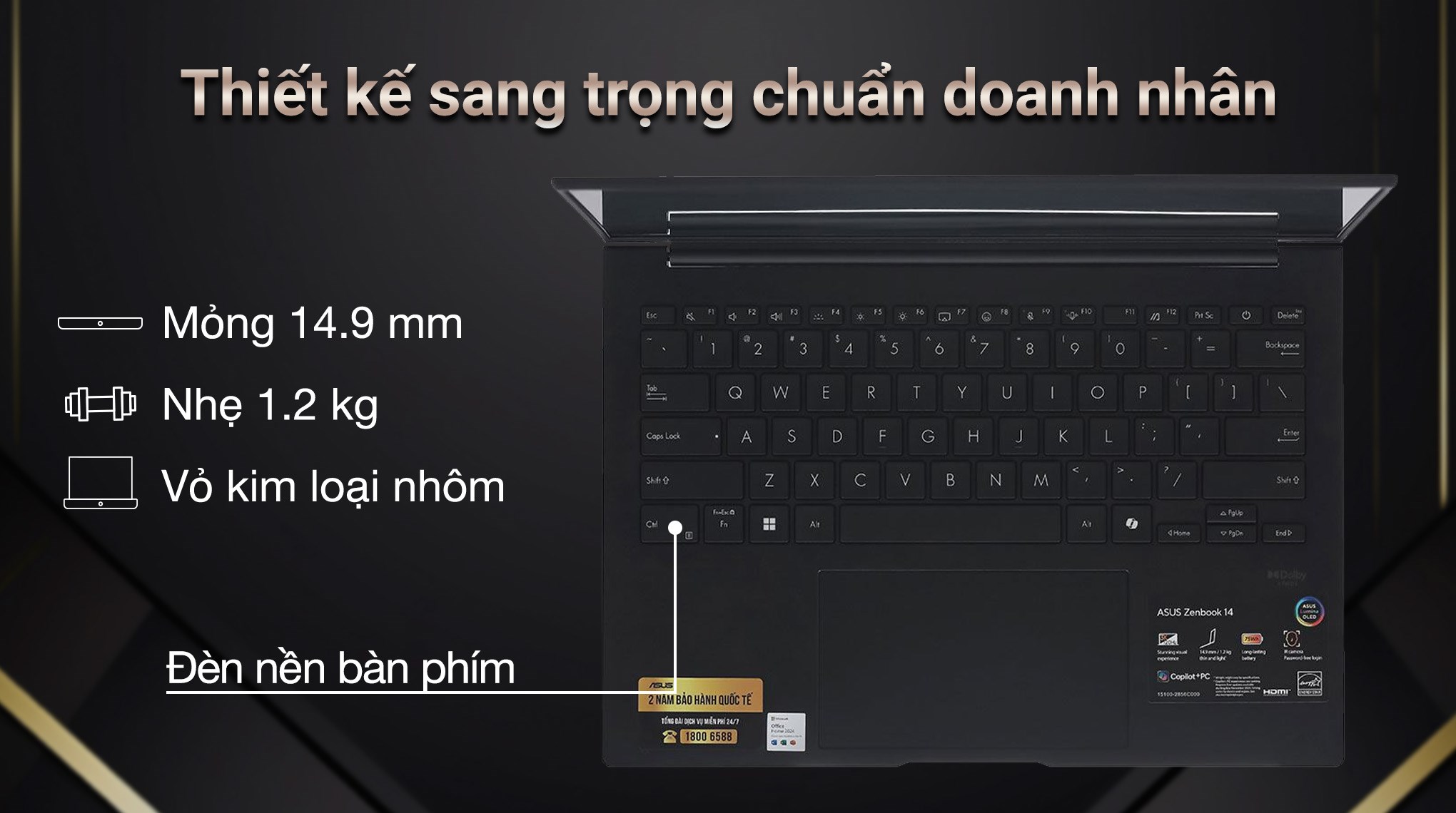 Laptop Asus Zenbook 14 UM3406KA - PP113WS (R7 AI 350, 16GB, 512GB, 2.8K 120Hz, OfficeH24+365, Win11)