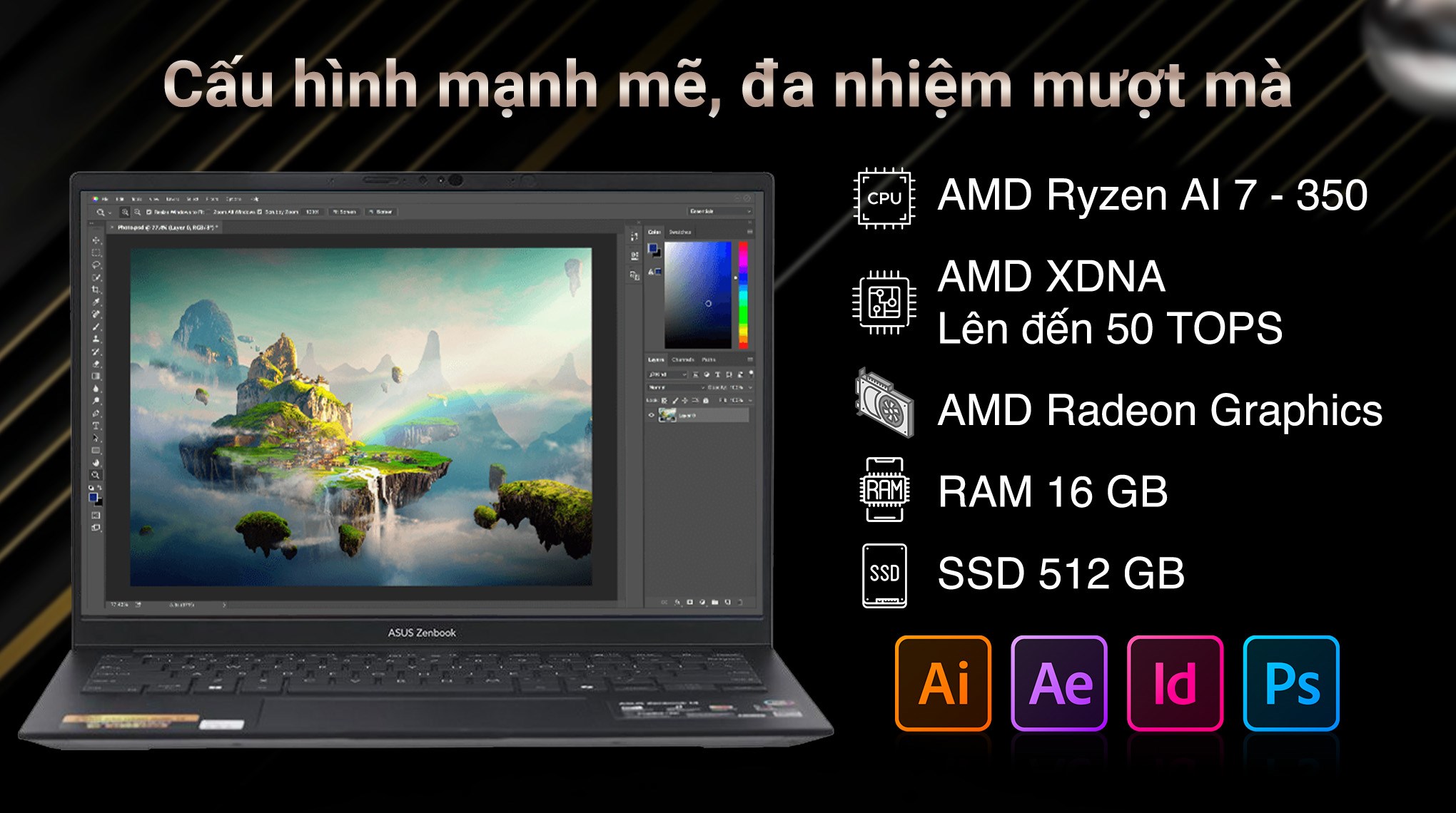 Laptop Asus Zenbook 14 UM3406KA - PP113WS (R7 AI 350, 16GB, 512GB, 2.8K 120Hz, OfficeH24+365, Win11)