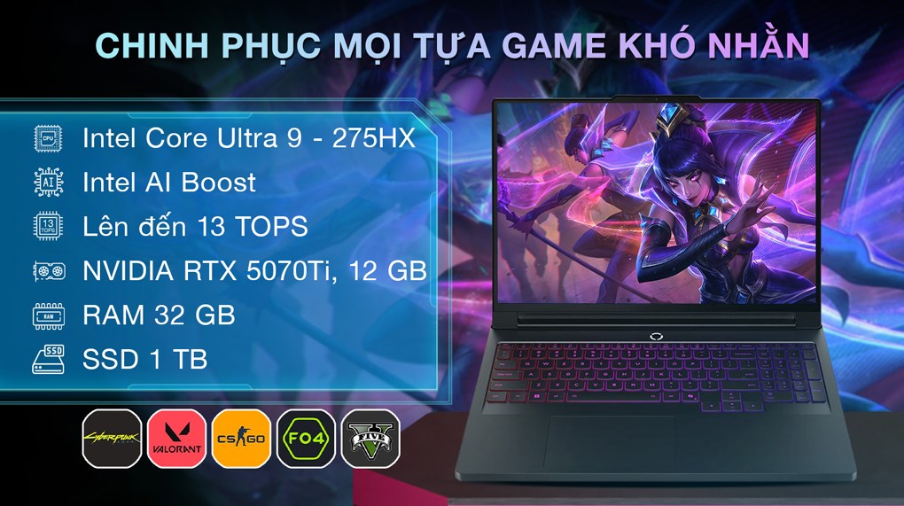 Laptop Lenovo Gaming Legion Pro 7 16IAX10H - 83F5008VVN (Ultra 9 275HX, 32GB, 1TB, RTX 5070Ti 12GB, WQXGA OLED 240Hz, OfficeH24, Win11)