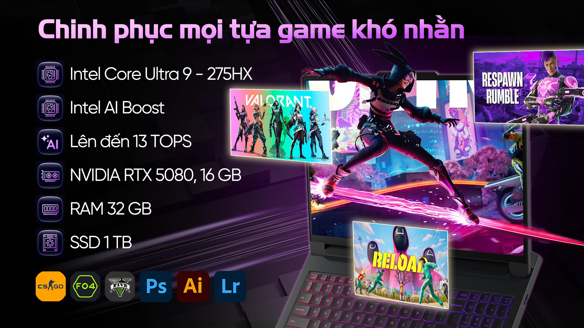 Laptop Lenovo Gaming Legion Pro 7 16IAX10H - 83F5008WVN (Ultra 9 275HX, 32GB, 1TB, RTX 5080 16GB, WQXGA OLED 240Hz, OfficeH24, Win11)