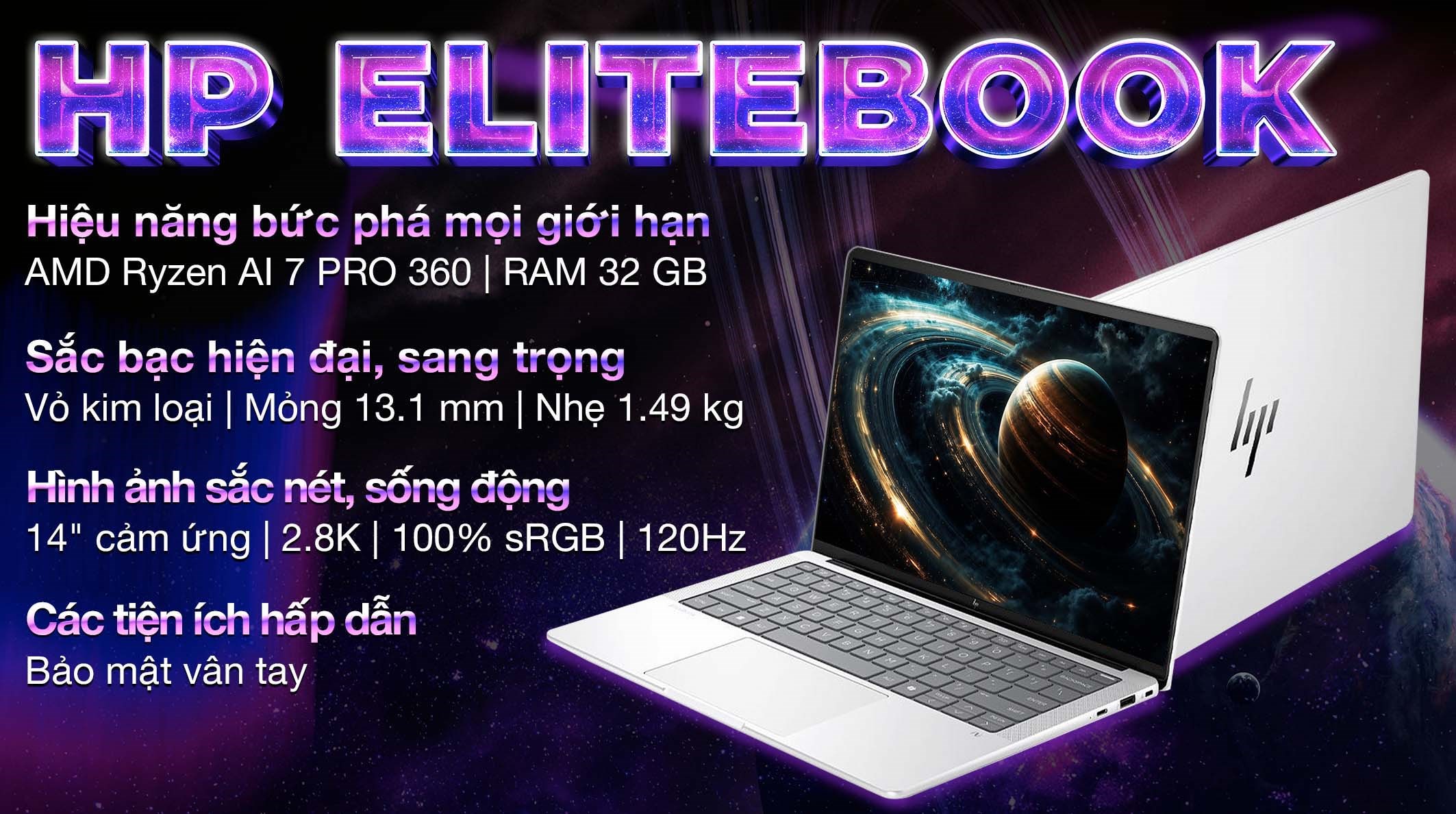 Laptop HP EliteBook X G1a 14 AI - BC4N4AT (R7 AI PRO 360, 32GB, 1TB, 2.8K OLED 120Hz, Cảm ứng, Win11 Pro)
