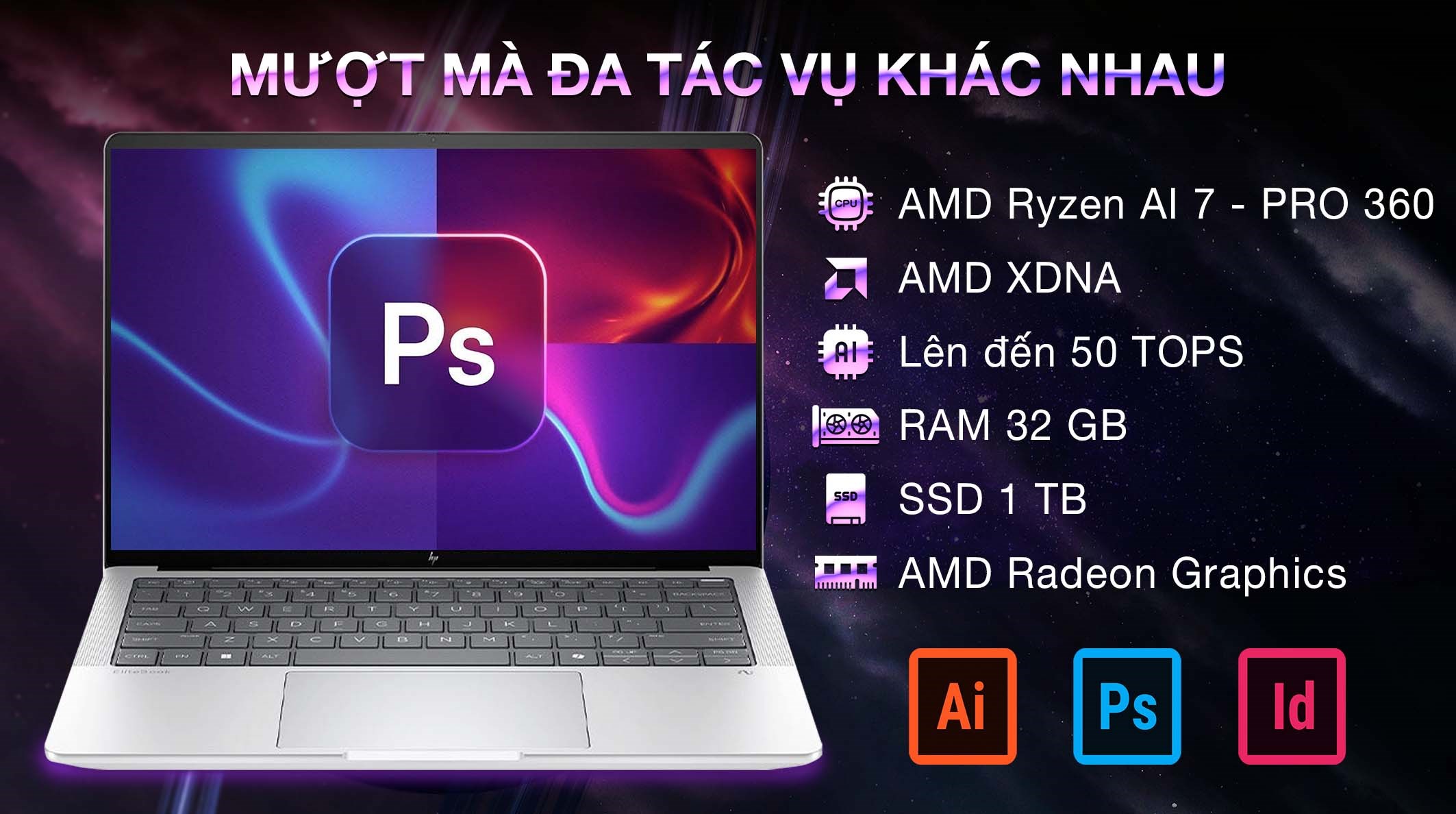 Laptop HP EliteBook X G1a 14 AI - BC4N4AT (R7 AI PRO 360, 32GB, 1TB, 2.8K OLED 120Hz, Cảm ứng, Win11 Pro)